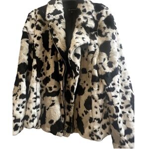 INC Faux Fur Cow-Print Moto Jacket  XXL 2XL Plus NWT Cowgirl Rodeo Black White